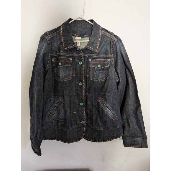 Venezia Womens Jacket Blue Dark Denim Stitch Buttons Pockets Stretch Size 18/20 - Picture 1 of 8
